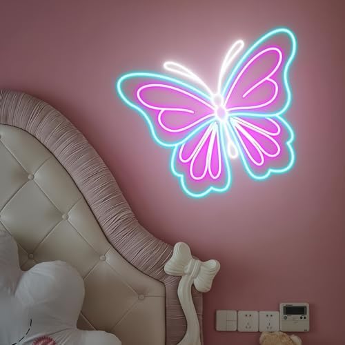 Colorful Butterfly Neon Sign Ice Blue & Pink Wing Fairy Butterfly LED Light image 2