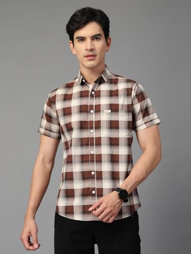 Image of Majestic Man Men's Slim Fit Premium Pure Cotton Plaid Check Half Sleeve Casual Shirt