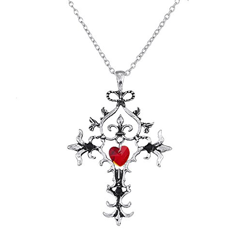lureme Vampire Diaries Heiliges Herz Rot Herz Kreuz Jahrgang Kette Anhänger Halskette (nl005447)