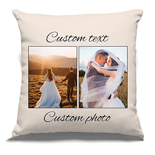 Personalized Pillow w Photos Collage - Customized Pillowcase with 2 Pictures and Text - Custom Birthday Wedding Gift for Couple Family Friend - 20x20