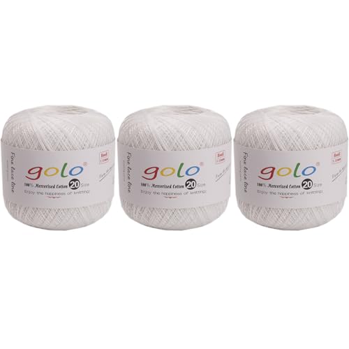 Image of golo 3 Balls Crochet Thread Size 20 Embroidery Thread Crochet Yarn for Hand Knitting White Yarn 801