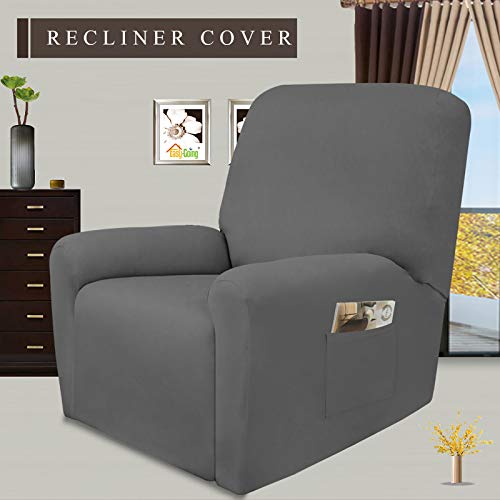 Image of Easy-Going 4 Pieces Microfiber Stretch Recliner Slipcover aa‚¬a€oe Spandex Soft Fitted Sofa Couch Cover, Washable Furniture Protector with Elastic Bottom Kids,Pet (Recliner,Gray)