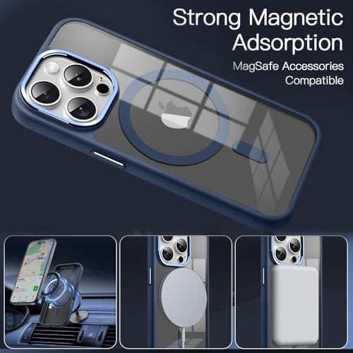 Image of KARWAN?Translucent Hybrid Case with Metal Ring Phone case Cover for iPhone 14 Pro |Compatible with N52 Strong Magnets Mag| Wireless Mag-Safe Charging -(Blue)
