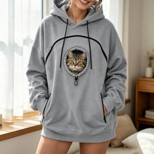 Pet Pouch Hoodie for Women Oversized Pet Carrier Hoodies with Zip Pet Pouch - image 7