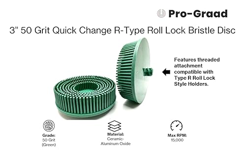 Image of 2 Pack 3 inch 50 Grit Green R-Type Bristle Disc | Ceramic-Aluminum Oxide Abrasive Bristle Disc with Quick Change Roll Lock | Pack of 2 | Green