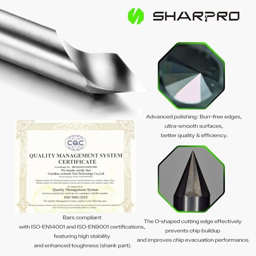 Image of Chamfer Router Bits V Groove O Flute Spiral Router Bit 45 Degree 1 /4 Inch Shank CNC Carbide V-bit for Engraving and Chamfering Lettering, Ideal for Wood, Acrylic and PVC