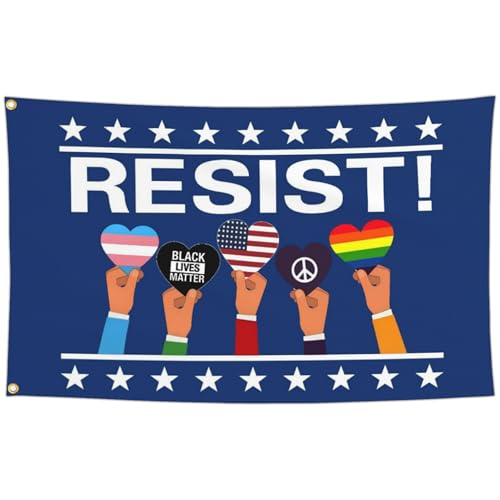 Yesuavt Resist Flag 3x5 Ft Outdoor Hate Equality Peace Flags for Outside Hands Off No Kings Yard Signs Banner House Decorations