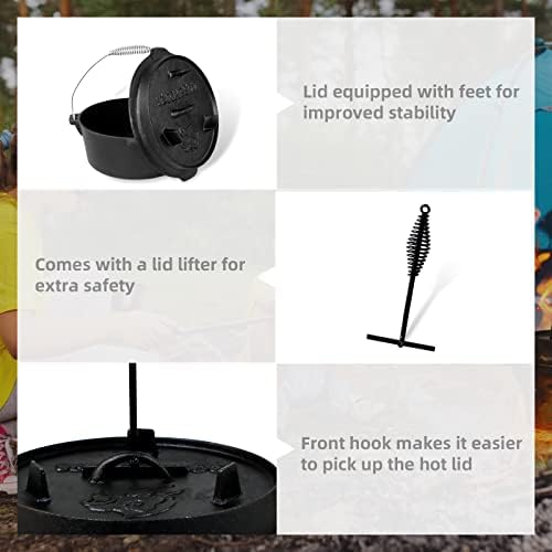 Bild 2 - CCLIFE Dutch Oven Set 4/6/9 Liter Gusseisen Grilltopf mit Feuertopf Gusseisen Topf für Grill Camping