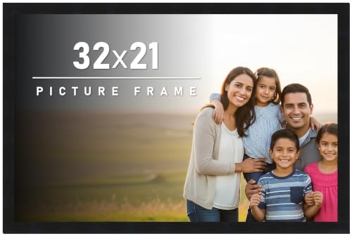 CountryArtHouse 32x21 Frame Black Solid Pine Wood Picture Frame Includes UV Acrylic Plexiglass, Acid Free Foam Backing Board and Hanging Hardware