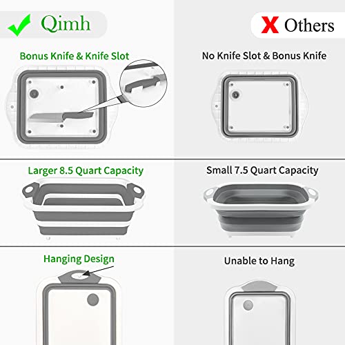 QiMH-Collapsible-Cutting-Board-Foldable-Space-Saving-Multi-function-Kitchen-Dish-Tub-and-Camping-Sink-Washing-and-Draining-Veggies-Fruits-Food-Grade-Storage-Basket-for-Picnic-BBQ-Prep-and-Camping