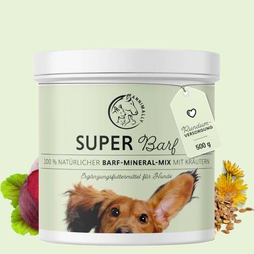 Annimally BARF-Box für Hunde mit Barf Öl 500ml & Super-BARF Pulver Mix 500g für die optimale Versorgung und ideale Ergänzung zur Rohfütterung, natürliche Nährstoffversorgung für BARF & Frischfütterung