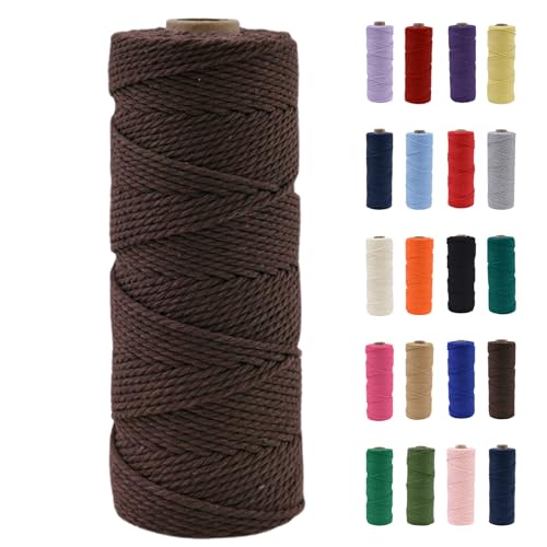 POPOYU Cordón de Macramé de Algodón Natural 2 mm - Cuerda Marrón para Manualidades Sin Productos Químicos - 100 m