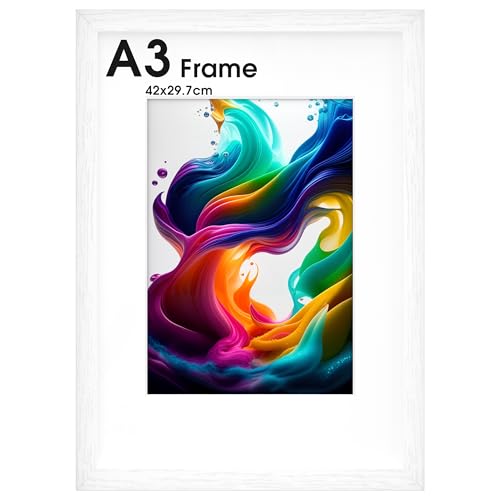 HueeeJot A3 Picture Frame - Wall Gallery A3 Frame with Engineered Wood - Picture Frames Suitable for Artwork Family Photos and Gifts for Friends and Relatives White 1 Pack