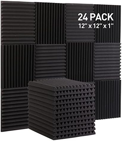 24 Pack Acoustic Foam Panels - Self-Adhesive Wedge Soundproofing Tiles For Studio, Home Theater & Gaming Rooms (12x12x2 Inch)