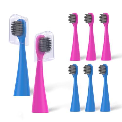 8 Pack Toothbrush Replacement Heads Compatible with Burst Kids Electric Toothbrush Burst Kids Replacement Heads with Ultra-Soft Bristles Dust Cover Caps Perfectly Compatible (Blue+Pink)