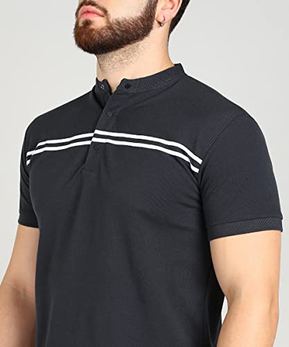 Image of Alan Jones Clothing Men's Cotton Regular Fit Mandarin Collar Solid Polo T-Shirt