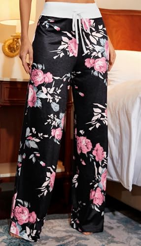 Image of Women Pajama Pants Comfy Lounge Wide Leg Casual Stretch Palazzo Drawstring Pj Bottoms Pants S-3XL