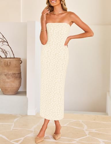 Image of ZESICA Women's 2026 Summer Floral Strapless Bodycon Midi Dress Off Shoulder Beach Formal Cocktail Wedding Guest Long Dresses