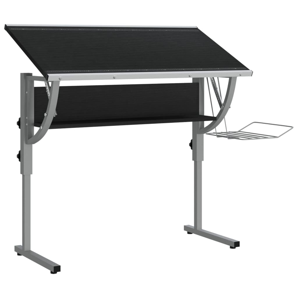 Tavolo per bricolage, nero e grigio, 110 x 53 x (58 – 87) cm, materiale in legno, in acciaio, regolabile, con ripiano, per casa, ufficio, cameretta dei bambini