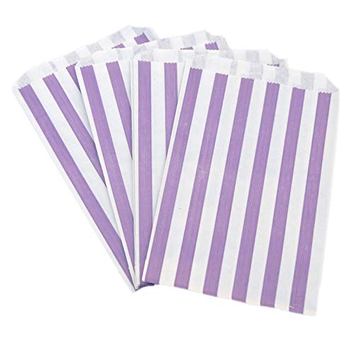 St@llion 100 Pieces 5 x 7 inches Reusable Candy Stripe Paper Bags for Sweets Snacks Buffet Wedding Cake Gift Shop Birthday Party Celebration Kraft Bags, Purple