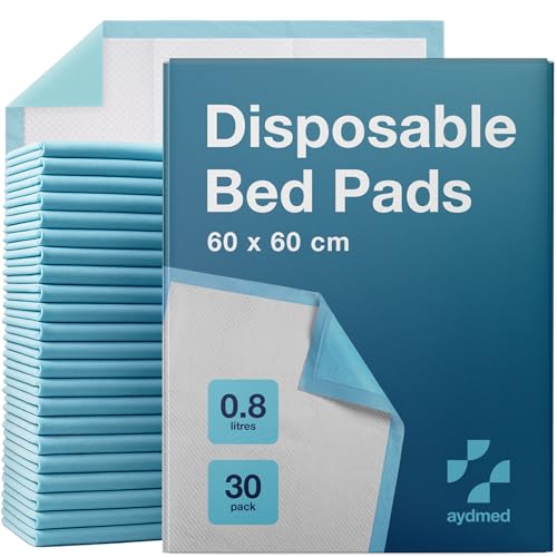 30 x AYDMED Incontinence Bed Pads 60 x 60cm | Medium Disposable Incontinence Pads | Maximum Absorbency Incontinence Bed Sheets For Adults Children & Babies | 800ml Capacity
