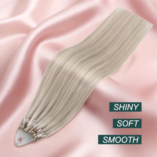 Image of Easyouth Micro Ring Hair Extensions Human Hair Blonde, Long Straight Hair