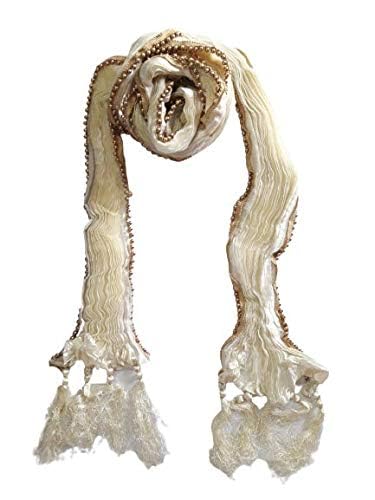 White Color Moti lace Silk Men Stole for Gents with Golden Stripes, 250 x 20 cm-picture-14