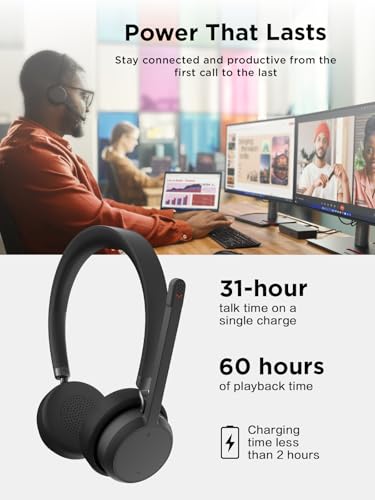 Lenovo Wireless Stereo Headset, Noise Cancelling Mic, Bluetooth 5.3 Multipoint, 31-Hour Talk & 60-Hour Playback, Lightweight 138g, Replaceable Earcups Over-Ear Comfort, Gaming, Office, & PC Use - image 5