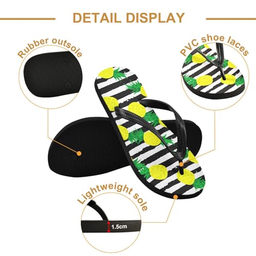 Striped Pineapple Fruit White Flip Flops for Beach Thong Sandals Anti-slip Lightweight Beach Shoes for Indoor Outdoor House3