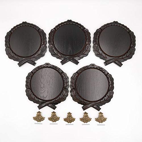 GTK - Juego de 5 placas de cuña talladas oscuras AF 17,5 cm con 5 hojas de roble, portada pequeña, tabla para cuñas, tabla de especias, cartel para trofeos