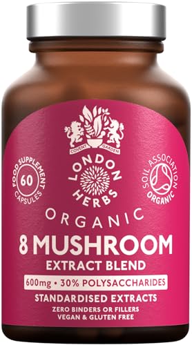 Organic Mushroom Complex 8 | Pure Fruiting Body Extracts Zero Additives | High Strength 30% Extract of Lion's Mane, Reishi, Cordyceps, Chaga, Shiitake, Tremella, Maitake & Oyster | 60 Vegan Capsules Organic Mushroom Complex 8 | Pure Fruiting Body Extracts Zero Additives | High Strength 30% Extract of Lion's Mane, Reishi, Cordyceps, Chaga, Shiitake, Tremella, Maitake & Oyster | 60 Vegan Capsules