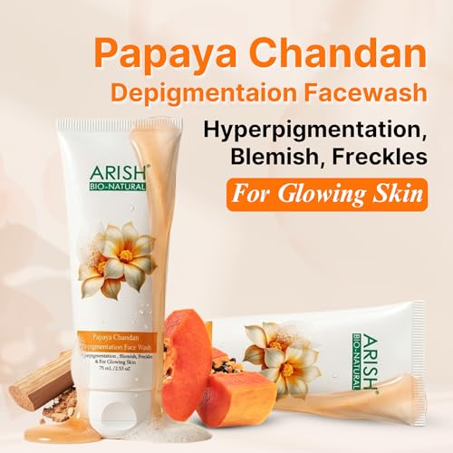 Image of ARISH BIO-NATURAL Papaya Chandan Depigmentation Face Wash with Niacinamide & Sandalwood | Fades Pigmentation, Dark Spots & Blemishes | Herbal Daily Cleanser | 150 ml