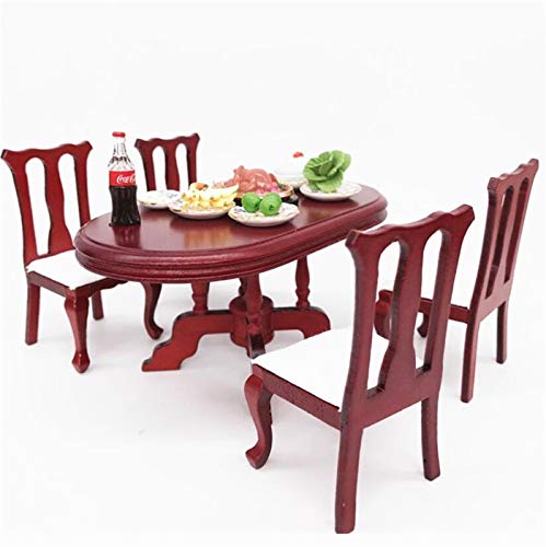 Eatingbiting 1:12 Dollhouse Miniature Furniture Red Wooden Dining Table Chairs 5Pcs Set 1 Table And 4 Chair Wooden Creative Handcraft Gift For Boys Girls Perfect For Interior Model. #TOP4