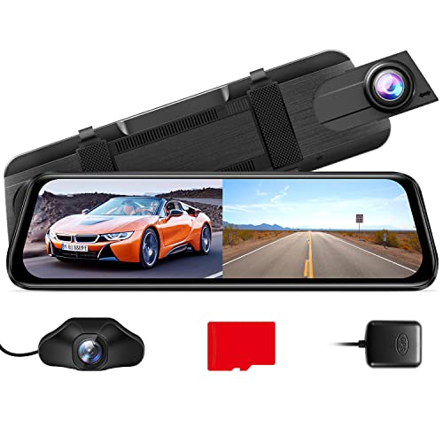 AZDOME PG02S 2.5K Mirror Dash Cam, Voice Control 10 Split-Screen Display Rear View Mirror Camera, Night Vision 170° FOV Dual Backup Mirror Camera with Sony Sensor, G-Sensor, Parking Mode, 32G SD Card