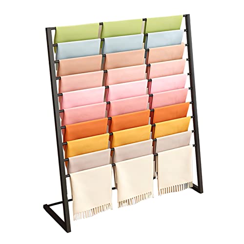UWYTGF Freestanding Scarf Holder with Anti-Slip Feet Pads,10 Tier Closet Retail Display Holder Stand for Shawls/Hijab/Pants/Silk Ribbon/Towel,Black Gold White,Black,Length,120Cm/47.2In