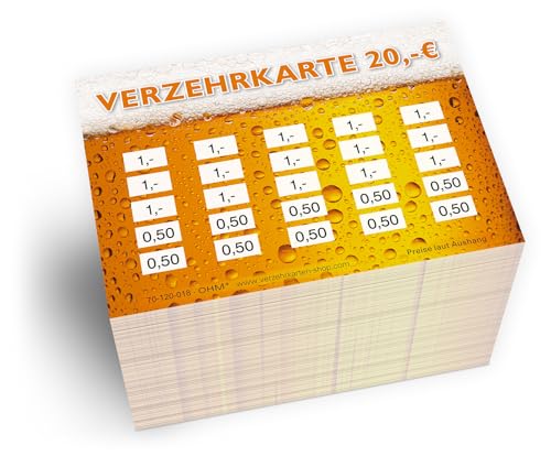 250 Verzehrkarten DIN A7 Gesamtwert 20 Euro praktische Alternative zu Wertmarken für Vereine Gastronomie etc. einfaches bargeldloses Bezahlen