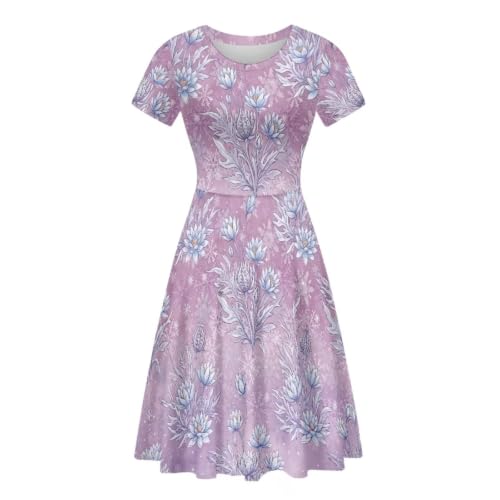 Image of POLERO Women Puffy Swing Elegant Party Midi Dresses Short Sleeve Round Neck A-Line Dress