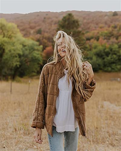 ETCYY Women's Causal Lightweight Quilted Jackets Long Sleeve Oversized Warm Winter Zip Up Coat with Pockets2