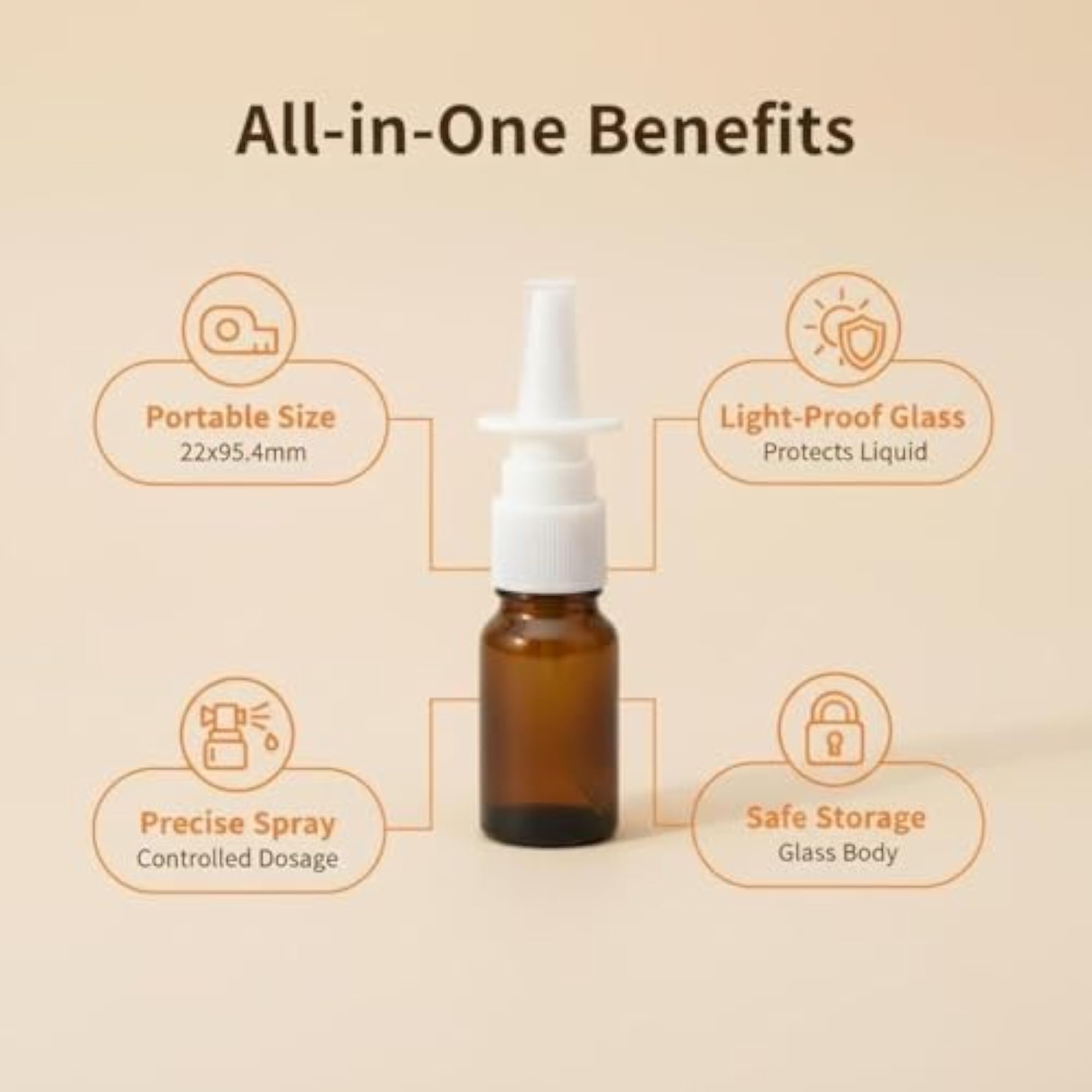 10Ml Empty Glass Refillable Nasal Spray Bottles, 6Pcs