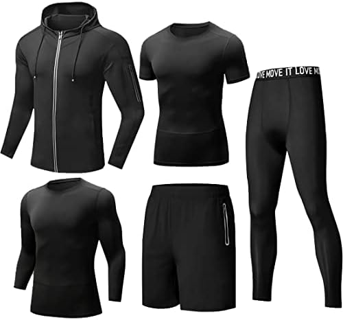 5Pcs Men's Fitness Workout Clothing Running Compression Pants Shirt Top Short/Long Sleeve Athletic Sets Jacket Set