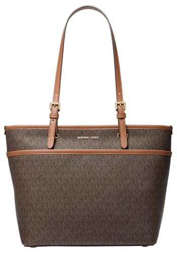 Michael Kors Winston Medium Top-Zip Pocket Tote Bag, Gold-Tone Hardware/Brown/Acorn