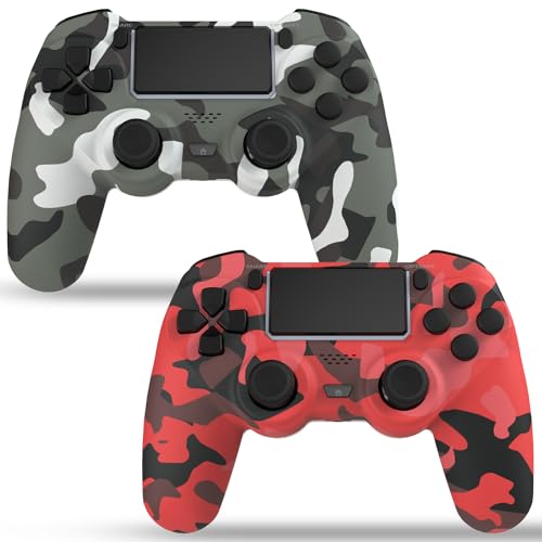 2 Pack Wireless Controller for PS4-1000 mAh Battery | Dual Vibration | 6-axis Motion Sensor | Audio | Professional Game Joystick – 2 Wireless Remote Compatible with PS4/Slim/Pro (Red and Gray)