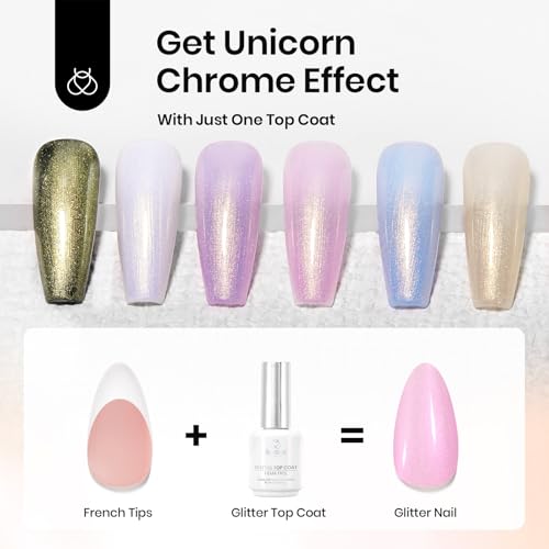 Image of Beetles Hema Free Glitter Gel Top Coat for French Tip Press on Nails Pearl Shimmer Glitter Green 2-IN-1 No Wipe Top Coat, Long Lasting15ml