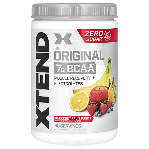 XTEND Original BCAA Powder Knockout Fruit Punch | ZERO CALORIE ZERO CARB ZERO SUGAR - Post Workout Muscle Recovery Drink with Amino Acids - 7g BCAAs for Men & Women | 30 Servings