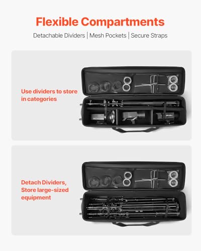 Image of VEVOR Studio Equipment Trolley Case, 51.57 x 14.37 x 14.96 in / 131 x 36.5 x 38 cm, Rolling Camera Bag, Carrying Bag with Wheels Straps Padded Compartment Handle, for Light Stands, Tripods, Telescopes