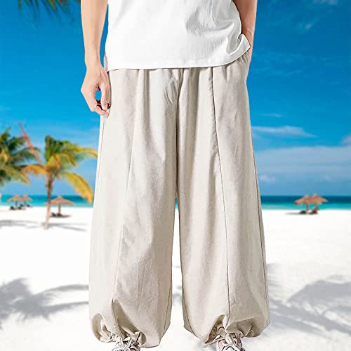 Summer Large Cotton Pants Harlan Pants Japanese Loose Straight Tube Pants Men Loose Pants (04-White, XXL)3