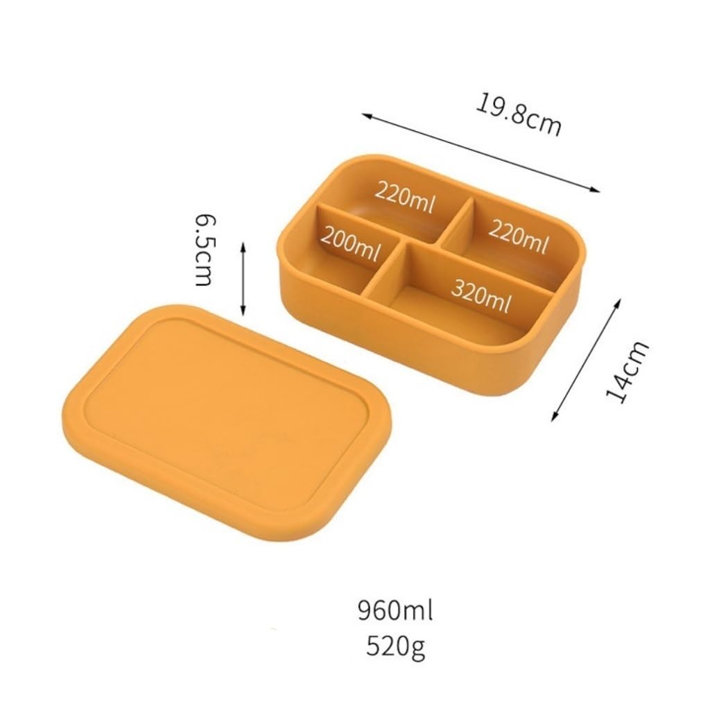 Frischhaltedosen Silikon-Vierfach-Crisper-Mikrowellen-Heizbox-Fach-Aufbewahrungsbox, Lange Box mit Deckel Organizer Kühlschrank (Color : Green, Size : F)