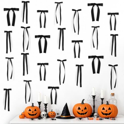 Babenest 5 Sizes Black Bows Wall Decor, 40Pcs Satin Ribbon Bows for party - image 1