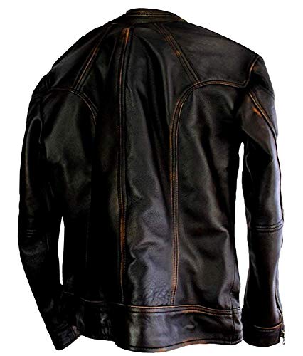 Mens Retro Distressed Motorcycle Black Leather Jacket - Lambskin Vintage Cafe Racer Biker Leather Jacket Men2