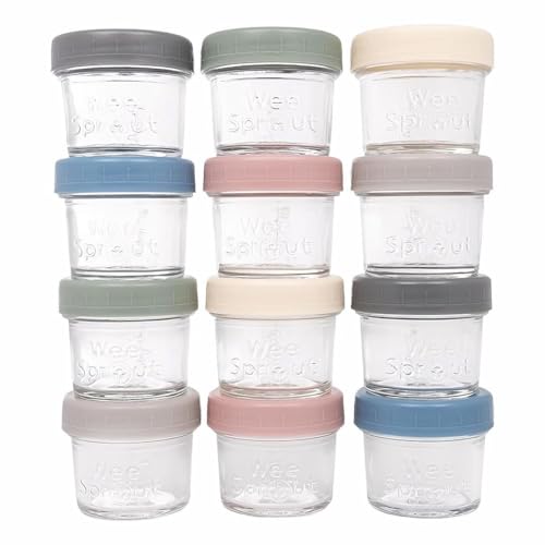 WeeSprout Glass Baby Food Storage Jars w/Lids (4 oz, 12 Pack Set) Snack, Puree, Reusable Small Containers, Breast Milk, Fridge or Freezer, Microwave &...